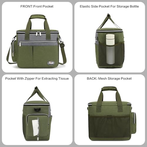 Dog Travel Bag for Pet Kit for Supplies with 2 Food Storage Containers 2 Collapsible Bowls 1 Feeding Mat 1 Dog Treat Pouch 7-Piece Set Perfect Road Trips Camping Weekend (Olive Green)