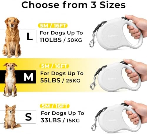 Retractable Dog Leash 16ft for Small & Medium Dogs Up to 55 lbs