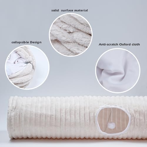 FORMYCATIE Luxurious Cat Tunnel,43" Straight Cat Tunnel Toys with Balls for Indoor,Collapsible Peekaboo Cave for Kitten （White Stripe）
