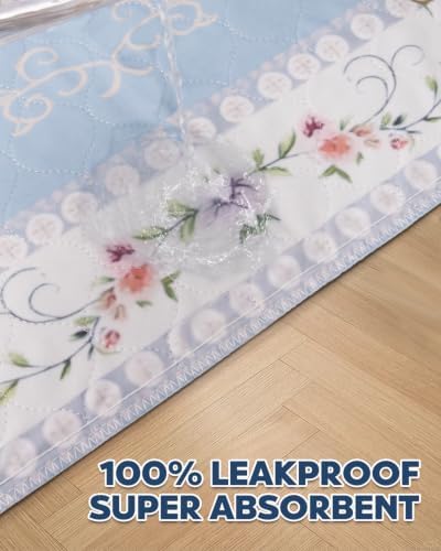 Washable Pee Pads for Dogs 36" x 36" - 4 Pack, Blue Floral, Stylish Reusable Puppy Training Pads - 100% Waterproof & Leak-Proof & Non-Slip, Potty Pads for Whelping, Crate, Floor