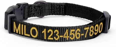 Pawtitas Personalized Dog Collar Small Dog Collar Embroider with Name Phone Number Puppy Collar Adjustable Customized Collar for Small Dogs Breeds Puppy Black Dog Collar