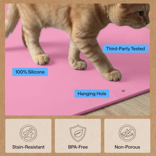 GORILLA GRIP Cat Litter Box Mat, Easy Clean Silicone Mats, 24x15 Pink