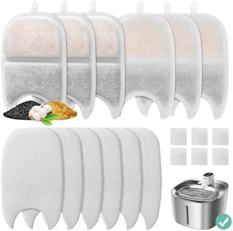 6 Set Replacement Filters & Sponges for 135 fl oz/4L Wilreless Cat Water Fountain, BFLICROY Cat Water Fountain Filters, Triple Filtration Pet Fountain Filter Replacement, Dog Fountain Filter