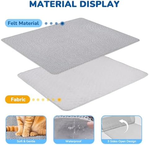 BurgeonNest Cat Litter Mat 47" x 35" XL, Washable Urine-Proof Non-Slip Gray