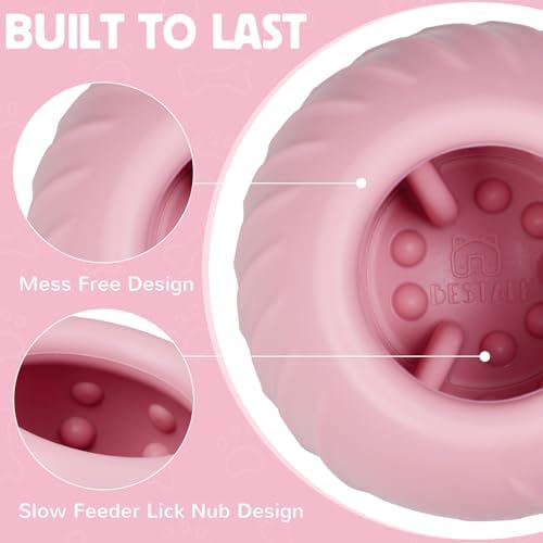Long-Lasting Dog Lick Toy, Wobbly Dog Enrichment Lick Bowl to Keep Dogs Busy, Interactive Stuffable Dog Treat Feeder for Boredom, Silicone Treat Dispensing Chew Toy(Pink,S)