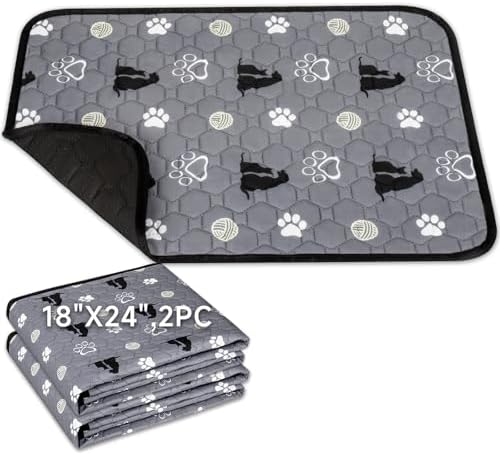 Washable Pee Pads, 18" x 24", 4 Pack Waterproof Reusable Pet Training Pads, Non Slip Bowl Mats with Great Absorption, Reusable Puppy Pee Pads for Floor, Sofa, Car
