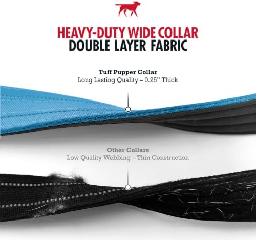 Tuff Pupper Heavy Duty Tactical Dog Collar | 1.5" Wide Ballistic Nylon | Reflective Stitching | Integrated ID Tag Holder | Stainless Steel Buckle | Padded Lining | Medium & Large Dogs (Teal, Medium)
