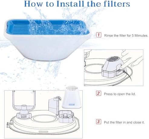 Replacement Filters for 3.2L/2.5L Cat Water Fountain, 10-Pack Filters and10 Pre-Filter Sponges, Multi-Layer Filtration System for Pet Fountain, Removes Impurities and Odors
