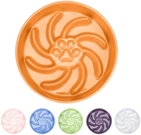 Ceramic Slow Feeder Dog Bowl, 3 Cup Dog Food or 25oz Water, Slow Eating Bowl for Middle Breed, Maze Puzzle Feeder for Fast Eaters, Anti-Choking Stop Bloat, Non-Slip BPA Free (Orange)