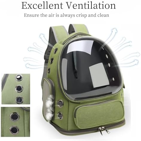 Cat Bubble Backpack,Breathable Cat Backpack Carrier Large Space Pet Travel Carrier for Kitty Small Dogs up to 15lbs,Transparent Cat Carrier for Hiking Camping Outdoor Travel (Green)
