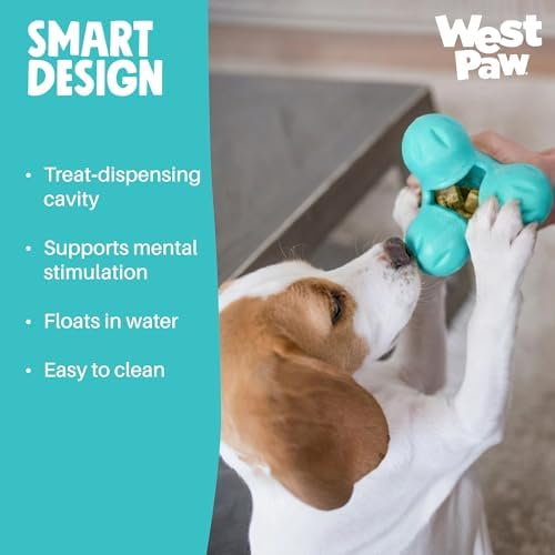 WEST PAW Zogoflex Tux Treat Dispensing Dog Chew Toy – Interactive Chewing Toy for Dogs – Dog Games for Aggressive Chewers, Fetch, Catch – Holds Kibble, Treats, Large 5", Teal