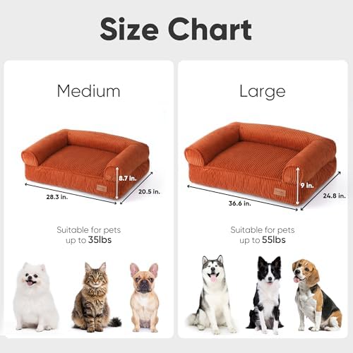 FUKUMARU Dog Couch Bed, Corduroy Cozy Cat Bed, Waterproof, Washable Cover