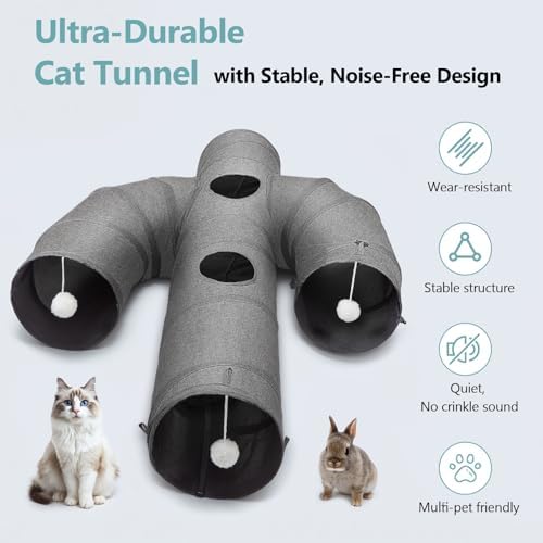 Ownpets Cactus Cat Tunnel 10" with Peek Holes for Indoor Large Cat, Grey