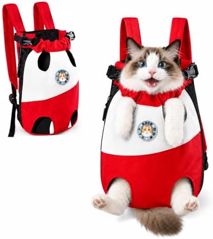 Front Pet Carrier Backpack, Breathable Leg-Out Pet Chest Carrier, Red, M