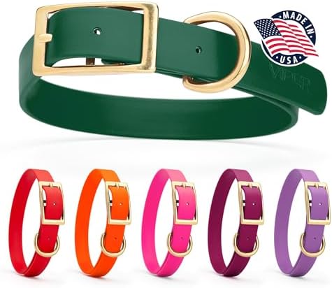 Viper Biothane Heavy Duty Waterproof Dog Collar Strong Coated Nylon Webbing w/Solid Brass Hardware Odor-Proof Easy to Clean High Performance Fits Small Medium or Large Dogs, Hunter Green