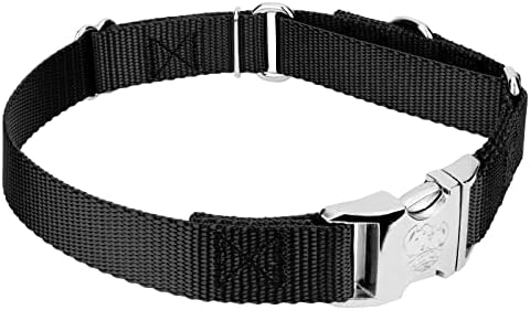Country Brook Petz - Martingale Dog Collar - Heavy Duty Nylon Adjustable Martingale Dog Collar with Metal Buckle for Small Medium Large Breeds - 30+ Color Options (1 Inch, Large, Black)