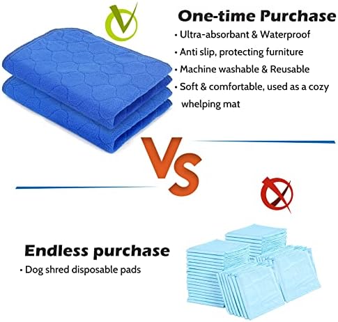 ARGOPET 2 Pack Reusable Puppy Pads for Dogs,24" x 18" Fast Absorbent Leak-Proof Washable Puppy Training Pads Furniture Protector Whelping Mats for Kennel, Creat(Blue)