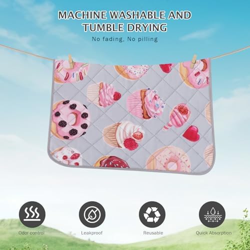 IEUUMLER Washable Pee Pads for Dogs, 2 Pack Cake Pattern Reusable Waterproof Puppy Potty Pads, Non-Slip Absorbent Pet Training Pads for Playpen Crate Bed EU015 Grey Cake, 30x20