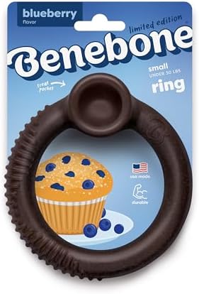 Benebone Ring Dog Chew Toy for Aggressive Chewers, Blueberry, Small
