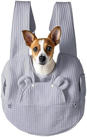 Dog Carrier Backpack, Cute Bear Shape Crossbody Chest, Dog Travel Bag, Small Dog Cat Go Out Bag, Comfort Breathable Puppy Bags, Portable Adjustable for Small Dogs Cats Outdoor Travel (Grey)