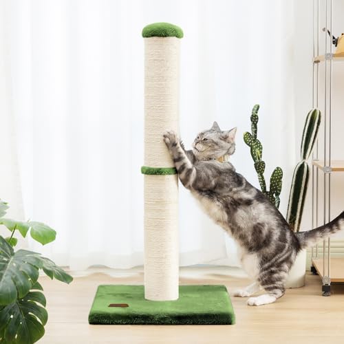 Karolpar 34inch Cat Scratching Post with Natural Sisal Rope 4.3Inch Large Diameter Scratcher Post Tree for Indoor Cats Green