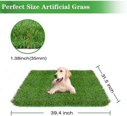 GLOBREEN Artificial Grass for Dogs to Pee on, 39.4" x 31.5" Puppy Turf Potty Training Tray, Thick & High Drainage Pets Fake Grass