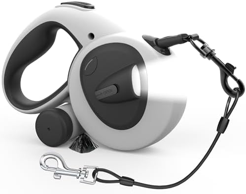 16 ft Retractable Dog Leash with Flashlight & Poop Bag Dispenser