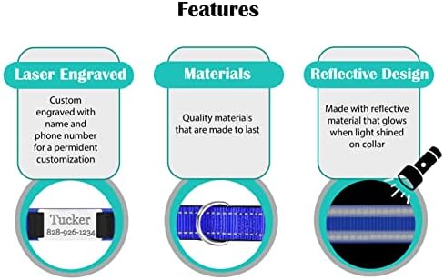 Personalized Dog Collar - Custom Engraved ID Tags with Reflective Nylon Material - Small Medium or Large Size with Name Plate (X-Small, Dark Blue)