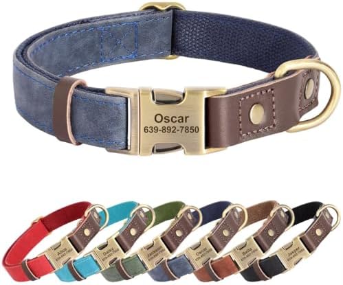 Personalized PU Leather Dog Collars, Quick Release Buckle, Blue,M