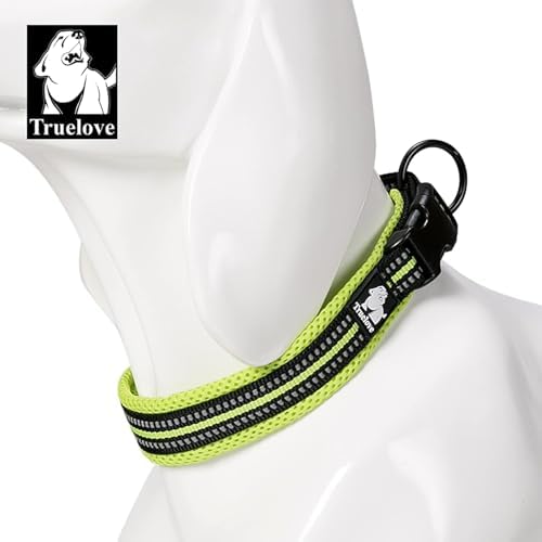 True Love Padded Reflective Breathable Nylon Dog Collar, Neon Yellow, L