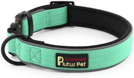 Plutus Pet Tactical Dog Collar, Reflective, Adjustable Heavy Duty Dog Collar, Soft Padded and Comfortable, for Small Medium and Large Dogs (Teal, L)