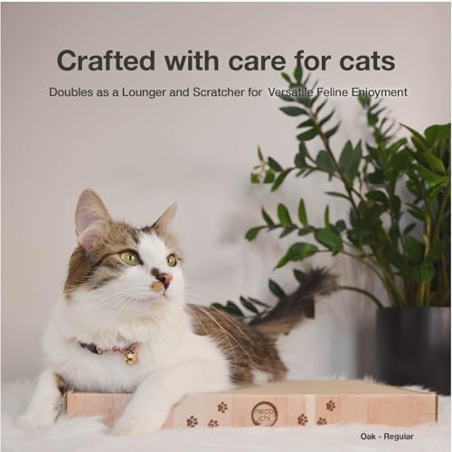 Necoichi Cardboard Cat Scratcher Bed for Indoor Cats - Cat Scratching Board (16" Regular, a.Oak Lounge)