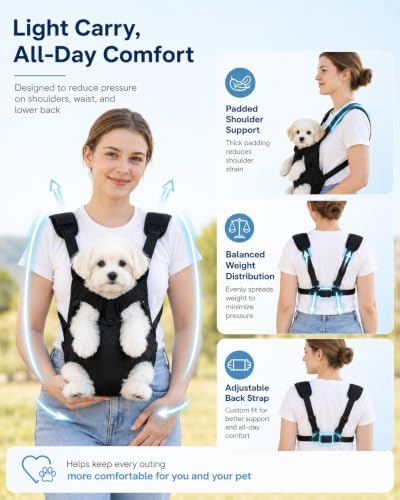 Cat Carrier Backpack, Adjustable Front Pet Carrier with Legs Out Design for Small Medium Dogs Cats 5-18 Lbs, Soft Wearable Dog Chest Sling Pouch for Hiking Camping Travel Cycling Outdoors