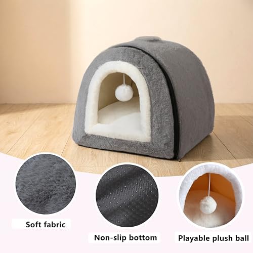 Cat Bed for Indoor Cats，Foldable cat cave，Anti-Slip & Water-Resistant Bottom，cat Houses for Indoor Cats or Small Dogs, Kitten Tent, Rabbit Bed (Dark Grey, L:(17.5"×16.9"×15.9"))