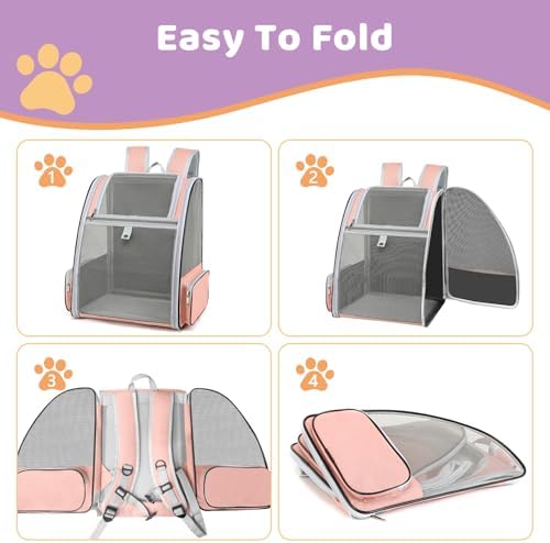 Cat Backpack Carrier Large Pet Backpack for Small Dog Medium Cat Puppy Kitten Bunny up to 15lbs, Ventilated Mesh Dog Collapsible Travel Backpack for Hiking Walking Outdoor