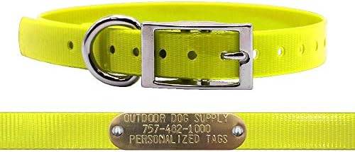 Waterproof D-Ring Dog Collar w Custom Name Tag 3/4x15, Yellow