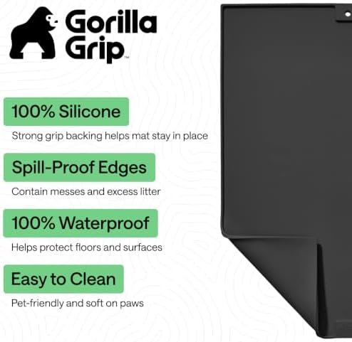 GORILLA GRIP Cat Litter Box Mat, Easy Clean Silicone Mats, 24x15 Black