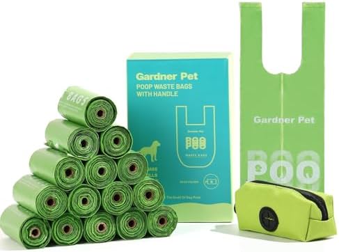 Dog Poop Bags with Handles 15 Rolls, 180 Counts Pine Scented Dog Waste Bags with Dispenser, Leak Proof and Extra Thick, Easy-Tie Pet Poop Bags with Holder for Dogs, Puppies, Cats, Kitten