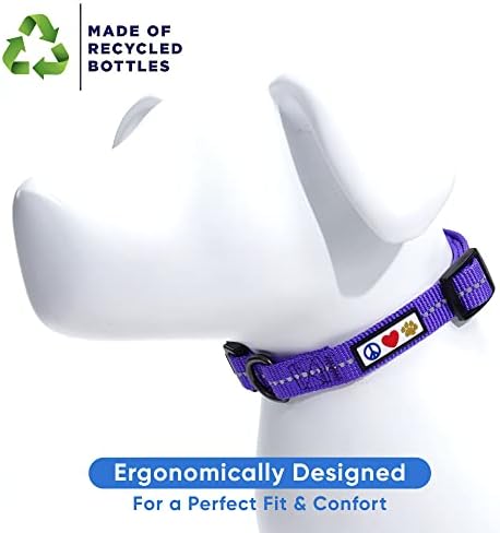 Pawtitas Recycled Dog Collar with Reflective Stitched Puppy Collar Made from Plastic Bottles Collected from Oceans Medium Purple Quartz