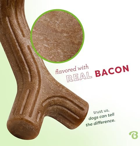 Benebone Bacon Stick Chew Toy for Aggressive Chewers, Real Bacon, Medium