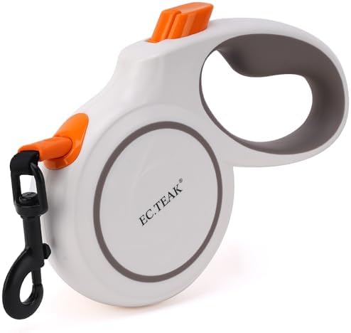 Retractable Dog Leash, 16 FT/26 FT Dog Leash Retractable for Small/Medium/Large Dogs up to 110 lbs, Strong Nylon Tape, Tangle Free, One-Hand Brake (White/Orange, Large)