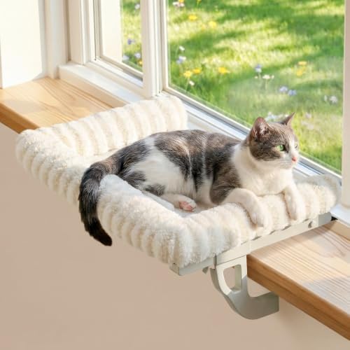 Zakkart Mellow 3-Sided Cat Perch for Windowsill, Dual-Mount (Beige, XL)