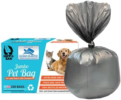 Hippo Sak® Extra Large Pet Poop Bags with Dispenser, Made with Ocean Plastic, 200 Count