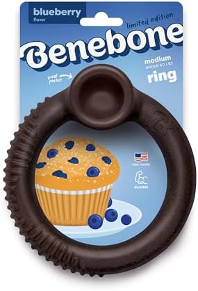 Benebone Ring Dog Chew Toy for Aggressive Chewers, Blueberry, Medium