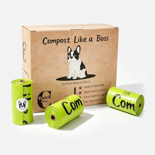Certified Home Compostable Dog Poop Bags Rolls,Unscented Poop Bags for Dogs,Doggie Litter Bags,Extra Strong Doggy Waste Bags,300 Counts