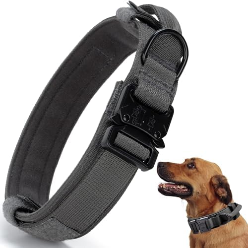 Tactical Dog Collar, Adjustable Military Training Nylon Pet Collar, Grey S