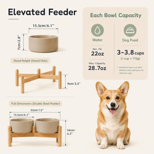 Havniva Ceramic Dog Bowls Elevated, Raised Dog Food Bowl for Small Dogs