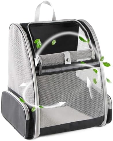 Pet Aura Portable Outdoor Pet Carrier Backpack. with Dual Ventilation System & See Through Cabin. Travel Bag for Small Dog/cat (Gray).