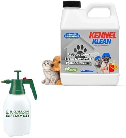 Kennel Klean - Dog Kennel Cleaner I 4 Gallon Mix I Natural Refresher for Dogs & Cats l Strong concentrate! All Natural. (16 oz + Half gallon pump combo)