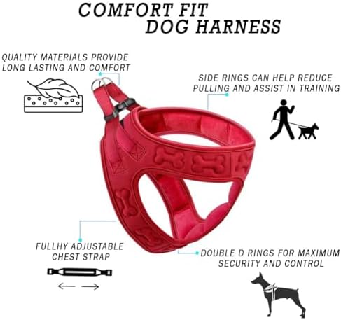 Comfort fit Step-in Dog & Puppy Harness - Comfortable All Weather Dog Vest Harness: Adjustable, Soft Padded, Easy to Put-on for Small, Medium-Sized Dogs.